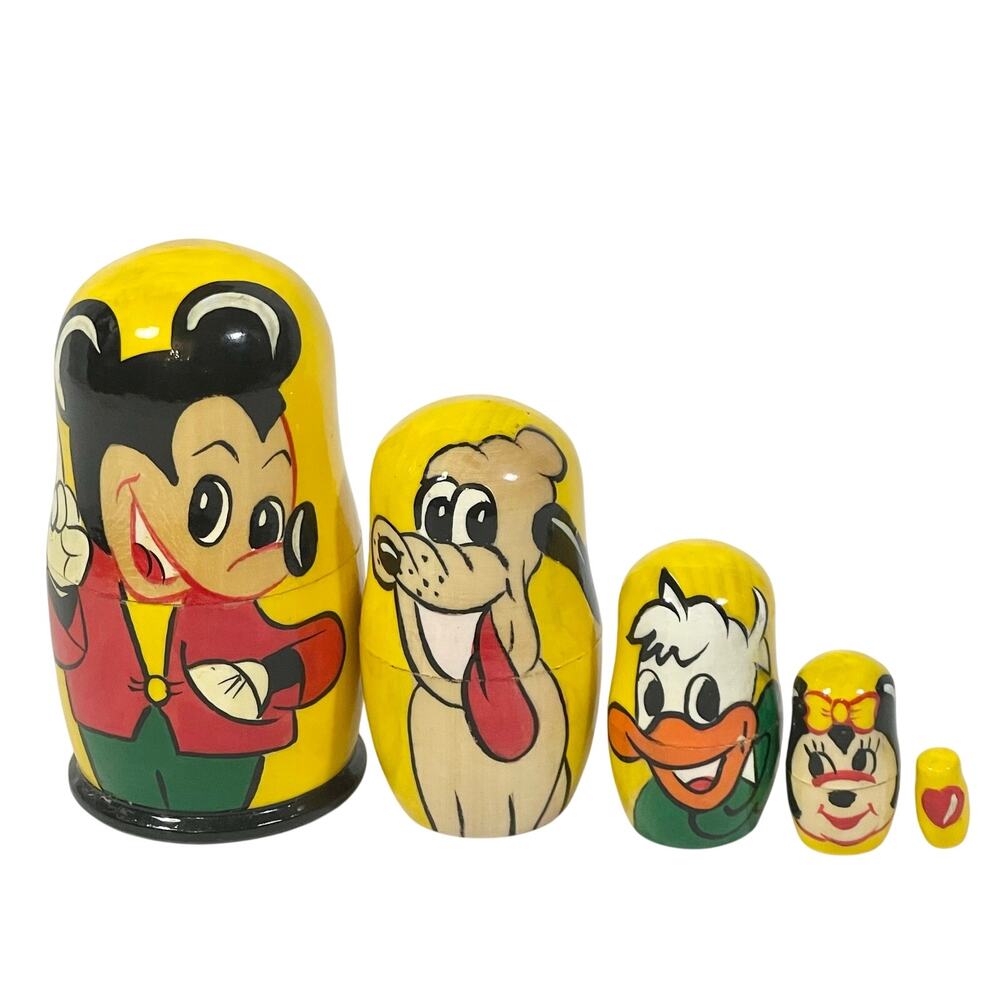 Vintage Disney Mickey Mouse Nesting Dolls Wooden Matryoshka Donald Duck Pluto